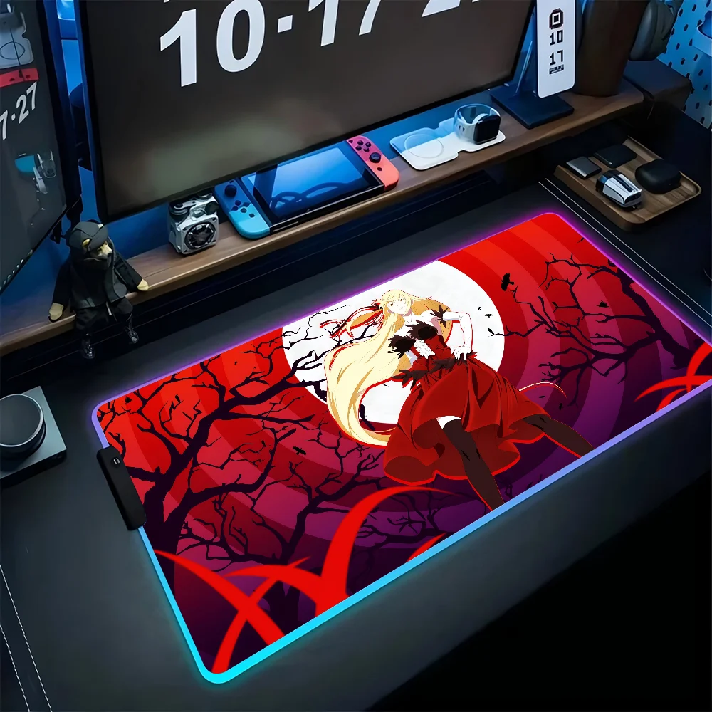 

Oshino Shinobu Mousepad XXL RGB Gaming Mouse Pads HD Black Gamer Accessories Large LED