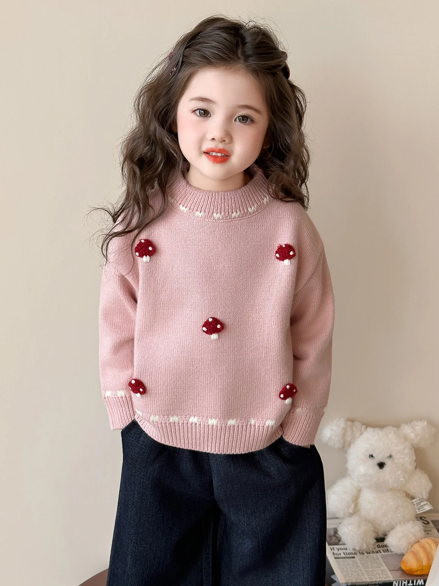

Girls Fce Lined Autumn Winter Thiened Sweet Sle Sweater Turtlene Long Sve round Ne Warm Cozy Children's Inner Wear