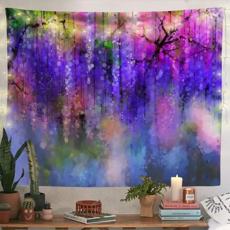 VIKAMA Psychedelic Jellyfish Mushroom Tapestry, Neon Fantasy Forest Wall Hanging, Aesthetic Bedroom Dorm e-Sports Decor