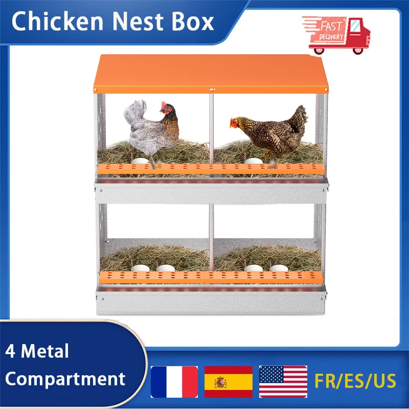 

Chicken Nest Box 4 Compartment Metal Poultry Nest Box Wall Mounted Chicken Hen Duck Coop Simple Egg Collection Ventilation