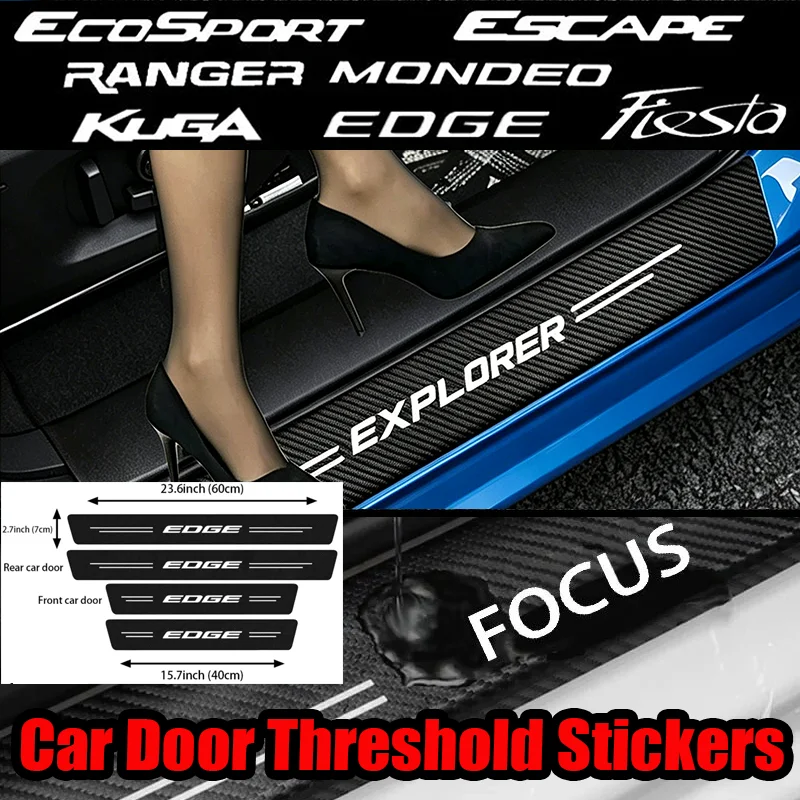 4pcs Car Door Sill Protector Carbon Fiber Threshold Stickers for Ford Fiesta Focus Mondeo Fusion VIGNALE Edge F150 ST-Line Kuga