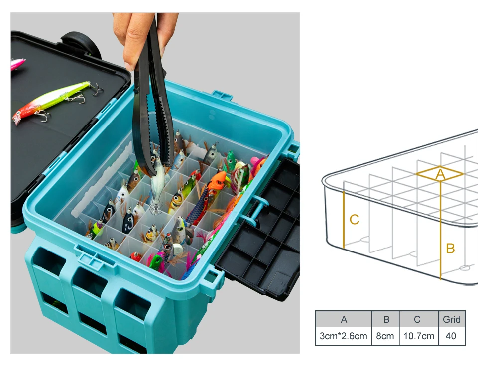 40-Gitter-Multifunktions-Angelgerät-Box, Tintenfisch, Jig, harter Köder, Minnow-Organizer, Webfuß, Oktopus, Egi, Aufbewahrungsboxen, Angelgerät – Detail 8