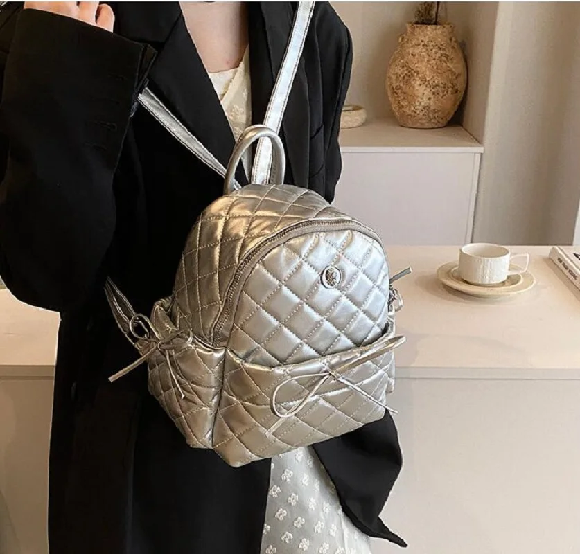 

2026 корейские модные кожаные рюкзаки с ромбовидной решеткой, женские дорожные сумки на плечо большой вместимости, сумки через плечо, школьная сумка