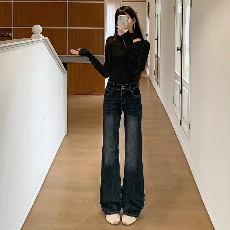 Lan Gray High Waist Micro Flare Jeans For Women Slim Stretch American Style Horse Boot Denim Trousers