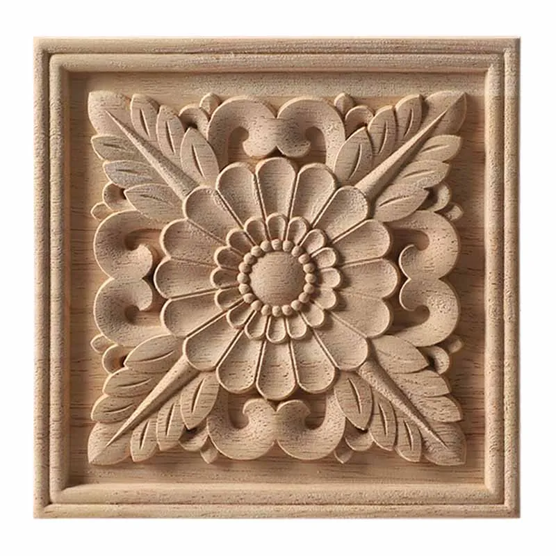 Unique Natural Wood Carved Onlay Floral Wooden Figurines Crafts Corner Appliques Frame Door Furniture Decorative Wood Carving