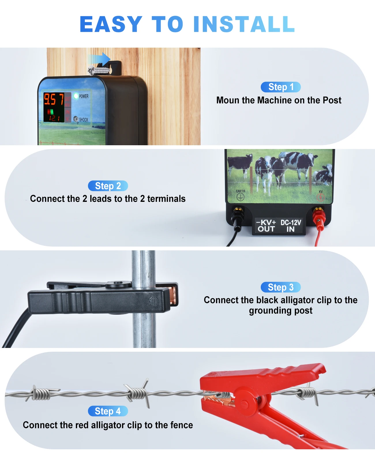 10KM Electronic Fence for Farm Animals Cattle Dogs Sheep Horse LCD Display Waterproof Livestock Controller Poultry Fence Tool
