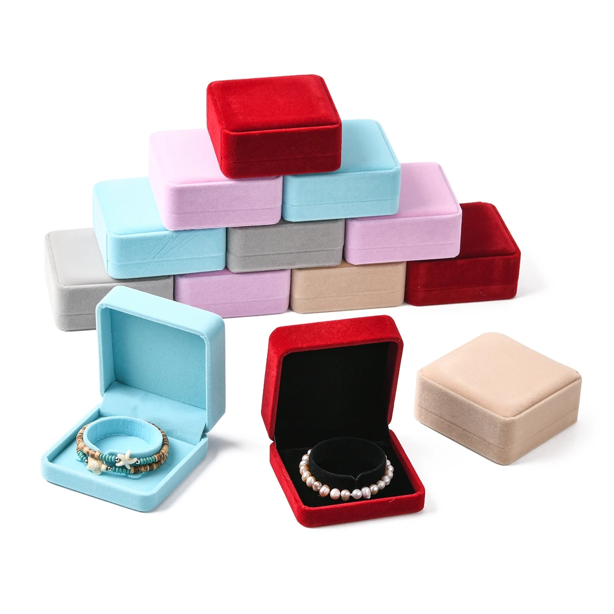 

5 Pcs Square Velvet Bangle Display Boxes 9x9x4cm - Jewelry Storage Gift Cases for Bangle Bracelet Collection Organizer