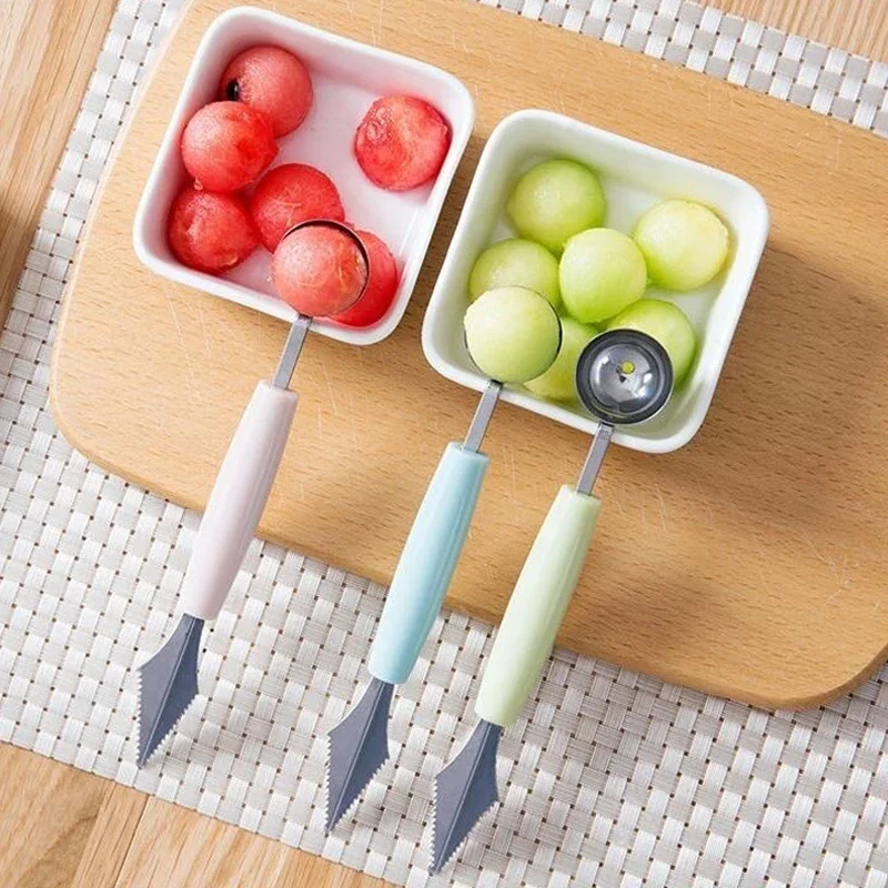 2 In 1 Dual-head Carving Knife Fruit Scoops Ballers Stainless Steel Watermelon Ice Cream Spoon Melon Scoop Gadgets Kitchen Tools