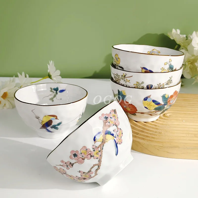 

Japanese Style Bone China Rice Bowls Retro High Appearance Home Bowls Housewarming Gift