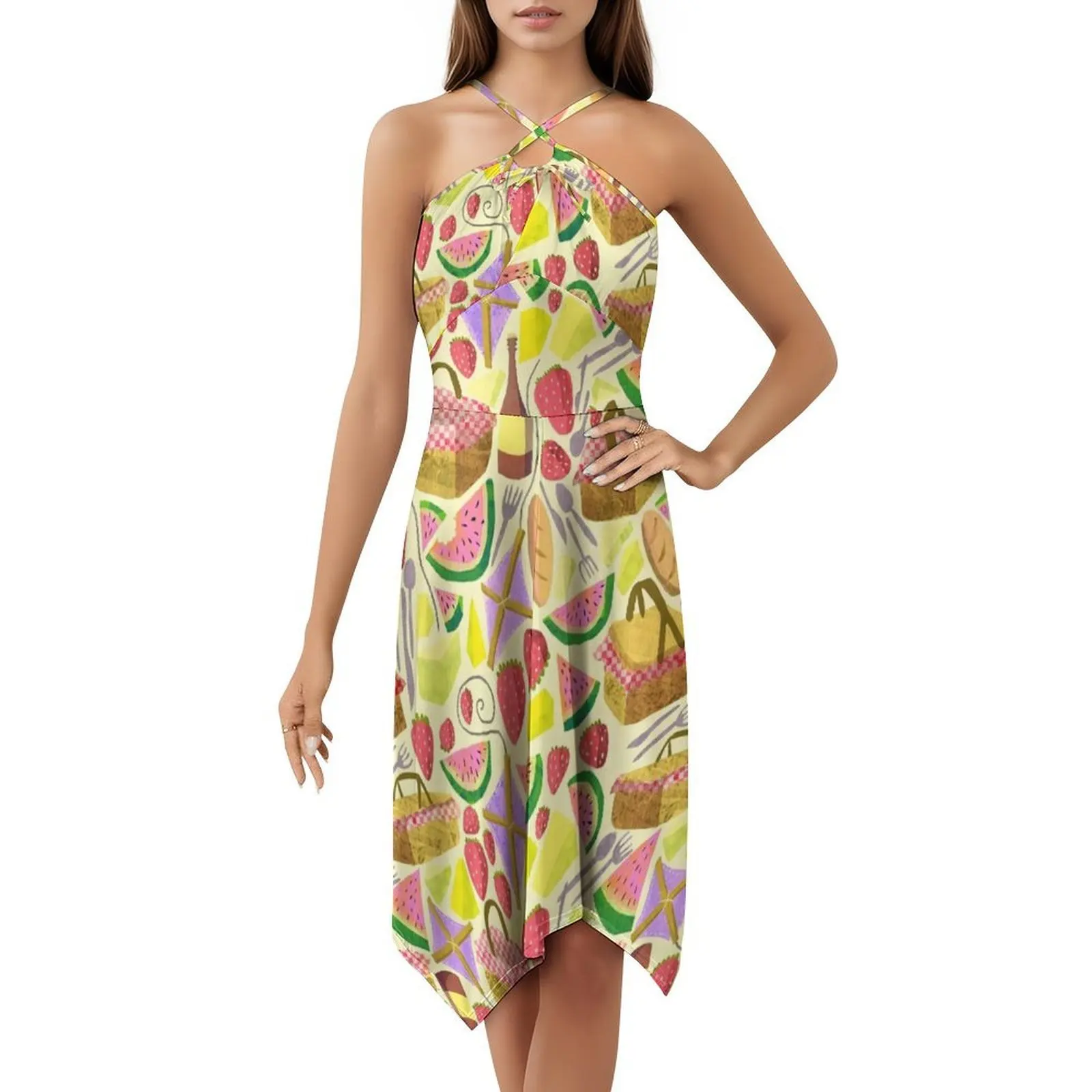 فستان حفلات أنيق للنساء من نزهة على شكل حرف a مع خيارات قصيرة/طويلة/بدون أكمام للربيع والصيف والنزهات والنبيذ والبطيخ #5