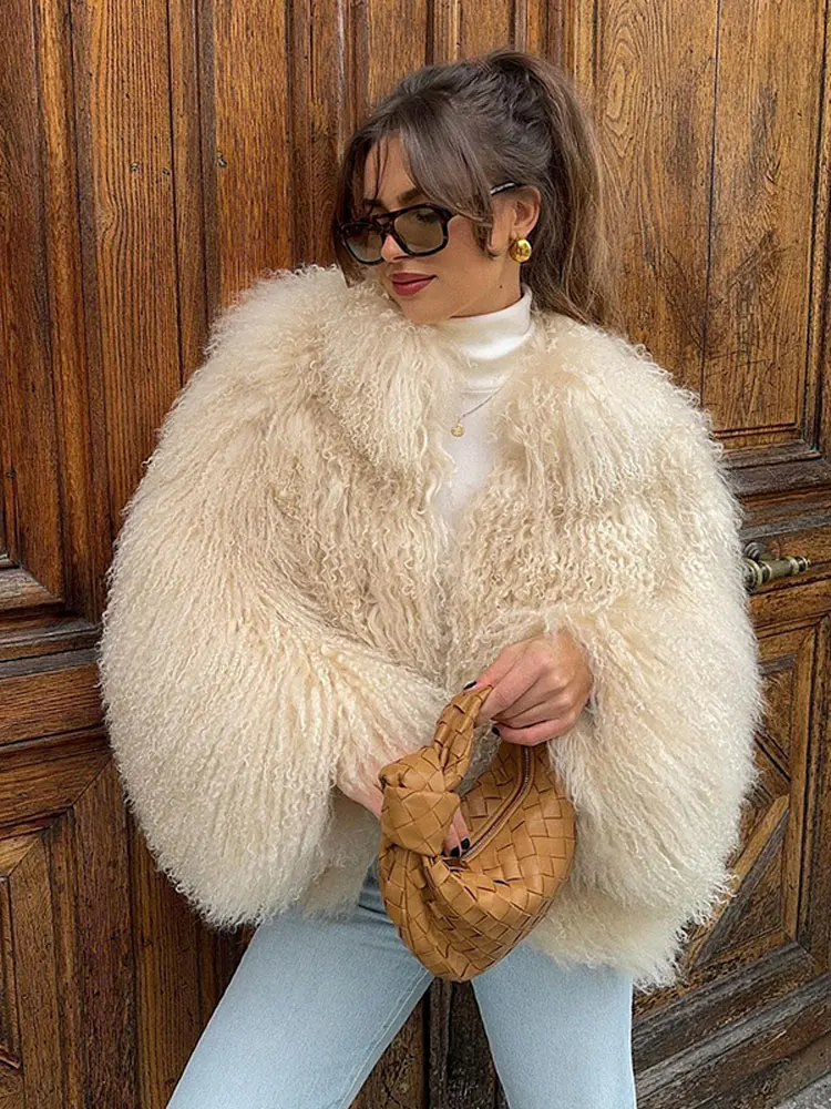 Chic Women Solid Fluffy Soft Faux Fur Short Coat Elegant Long Sleeves Cropped Overcoats Autumn Winter Female Warm Outwears