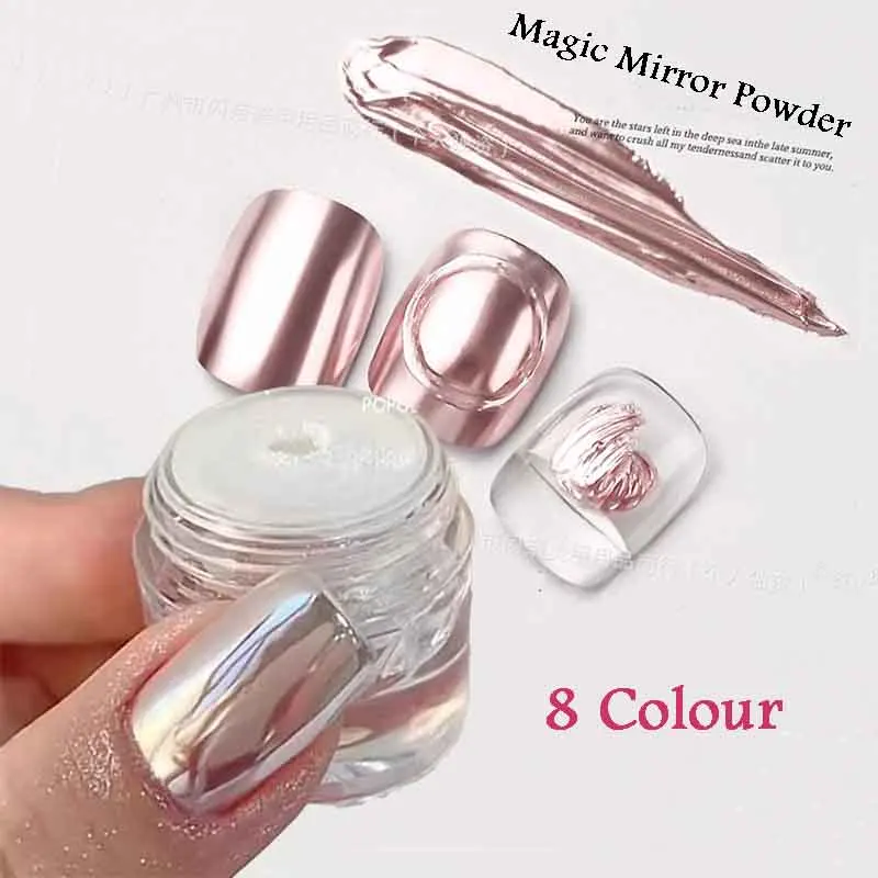 8 Color Magic Mirror Moonlight Powder Rose Gold Nails Glitter Dust Chrome Metal Nail Enhancement Aurora Powder Nail Decoration