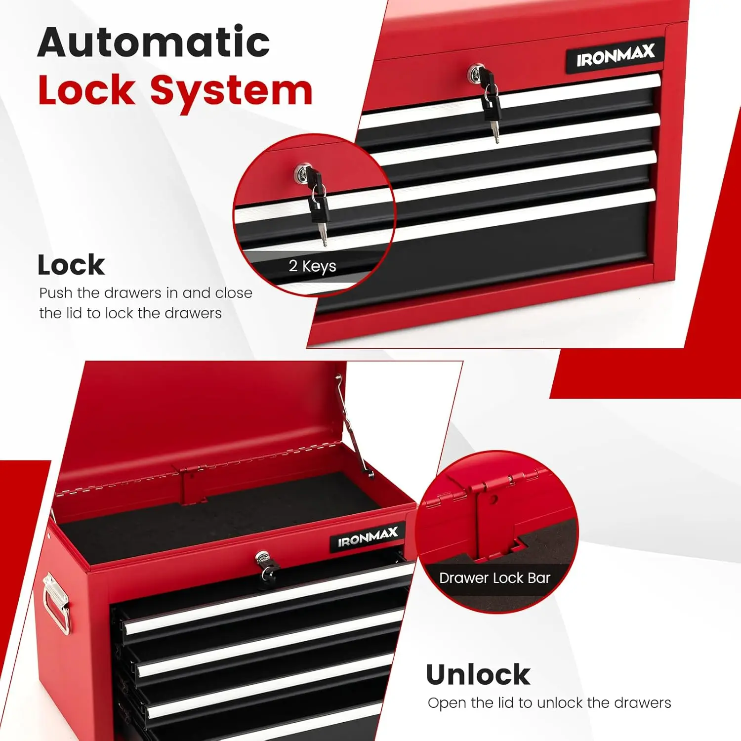 Goplus Garage Rolling Tool Chest 6-Drawer Box Organizer w/Auto Locking System Lockable Wheels Sliding Drawers Detachable Top