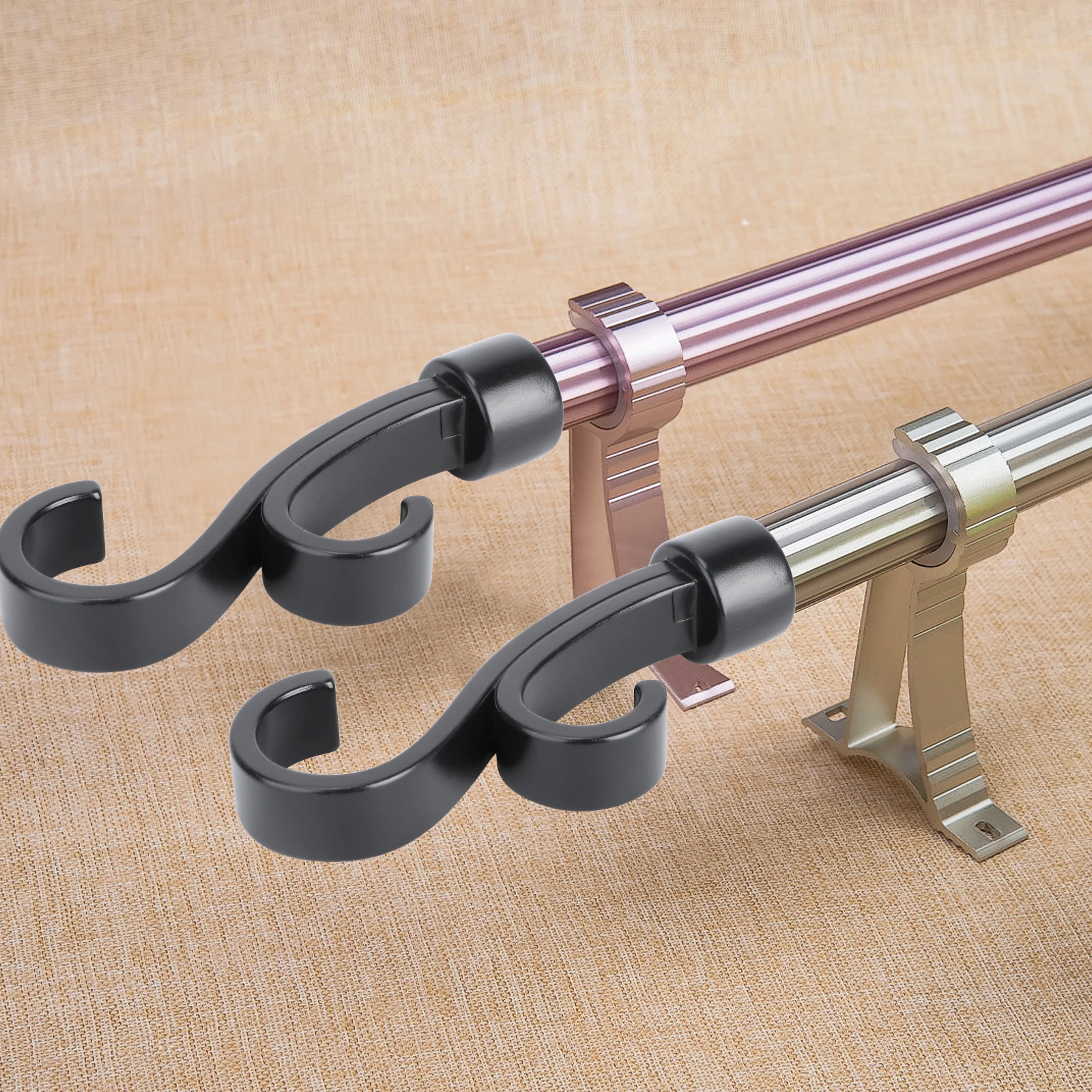 

2Pcs Curtain Rod Decorative Heads Roman Rod Double Hook Black Accessories for Home Decoration Curtain Accessories