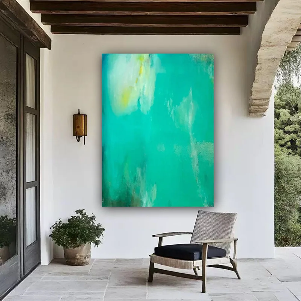 100% hand drawn green abstract oil painting original wall painting home living room decoration paint interior aesthetics