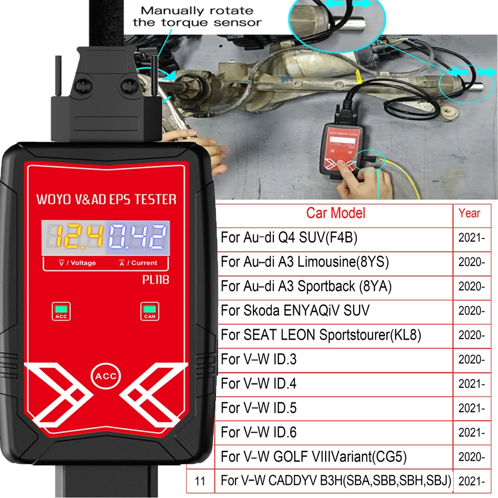 

For V-W FOR AU-DI Power Steering Motor Tester PL118 EPS Detector For V-W ID Golf A3 Q4 Electrical Steering Rack Testing