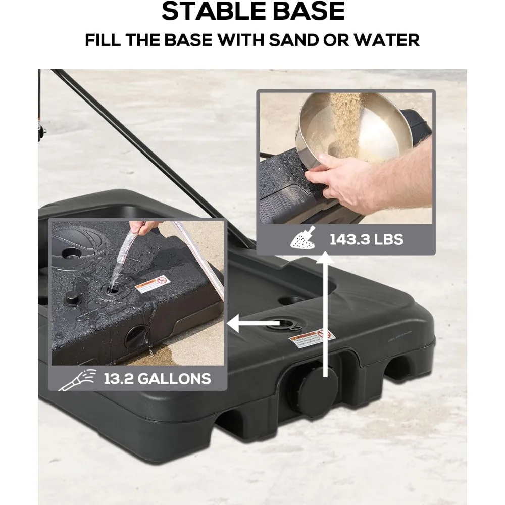 Sistema de cesta de basquete ajustável portátil - tabela inquebrável de 45", faixa de altura 4,8-10 pés para crianças brincadeiras ao ar livre