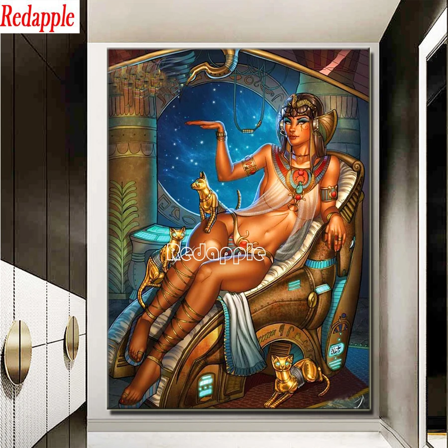 Cleopatra-Queen and Sphynx Diamond Painting Set, Full Drill Square Picture Art, Diamond Paint, Mosaic Embroidery, Wall Decor, 5D