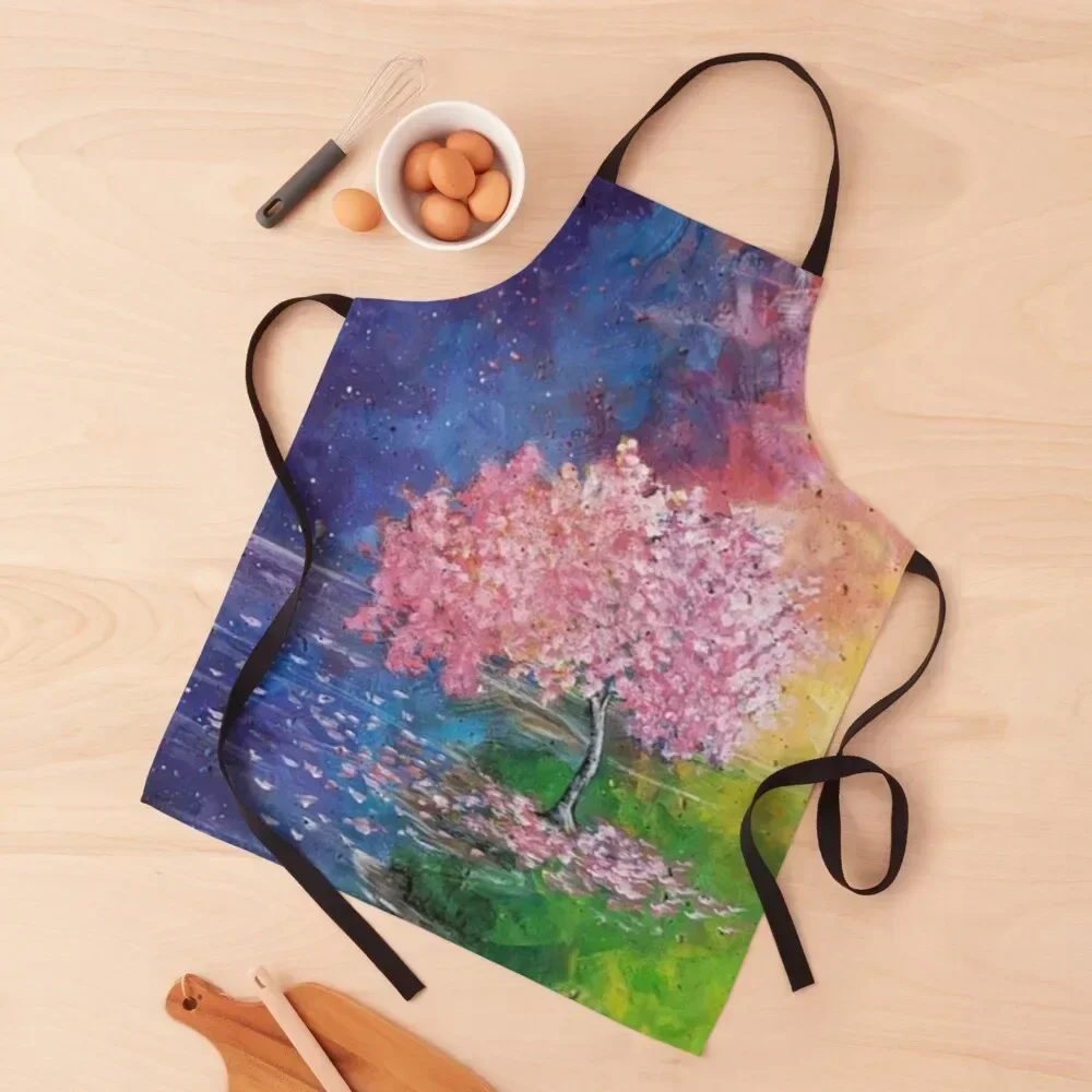

Tree in bloom with colorful background Apron Woman Kitchen barber men Waterproof Apron