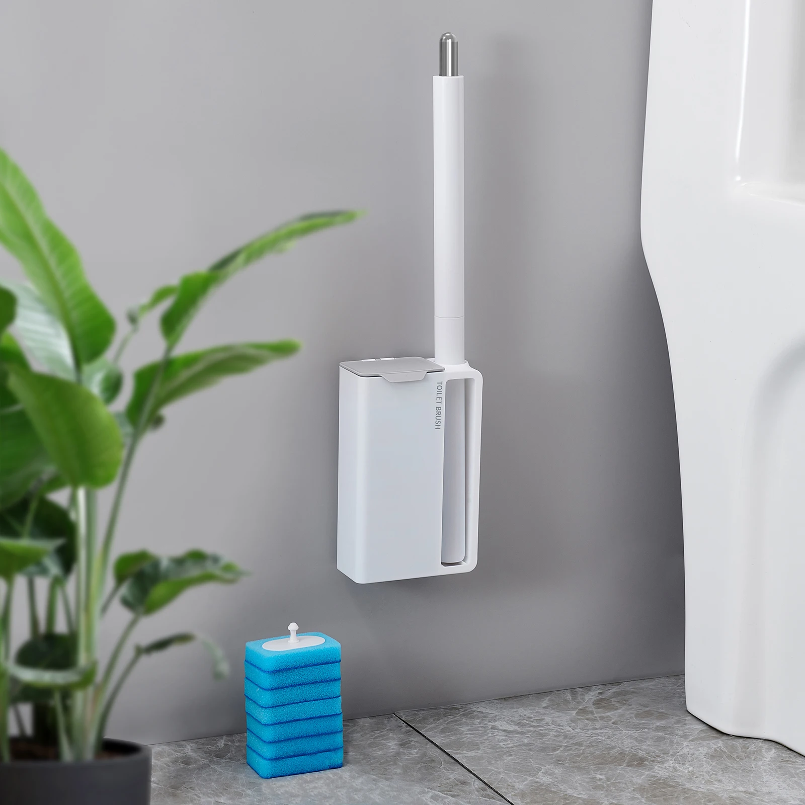 مجموعة فرشاة تواليت للاستعمال مرة واحدة مضادة للبكتيريا مثبتة على الحائط مع فرشاة بديلة مدمجة لرأس فرشاة المرحاض، نظيفة وصحية #2