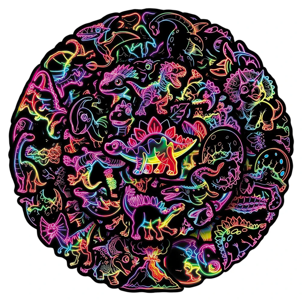 10/30/50pcs Neon Style Dinosaur Stickers Decals Waterproof Graffiti Luggage Stationery Cool Animal Cartoon Decoration Sticker