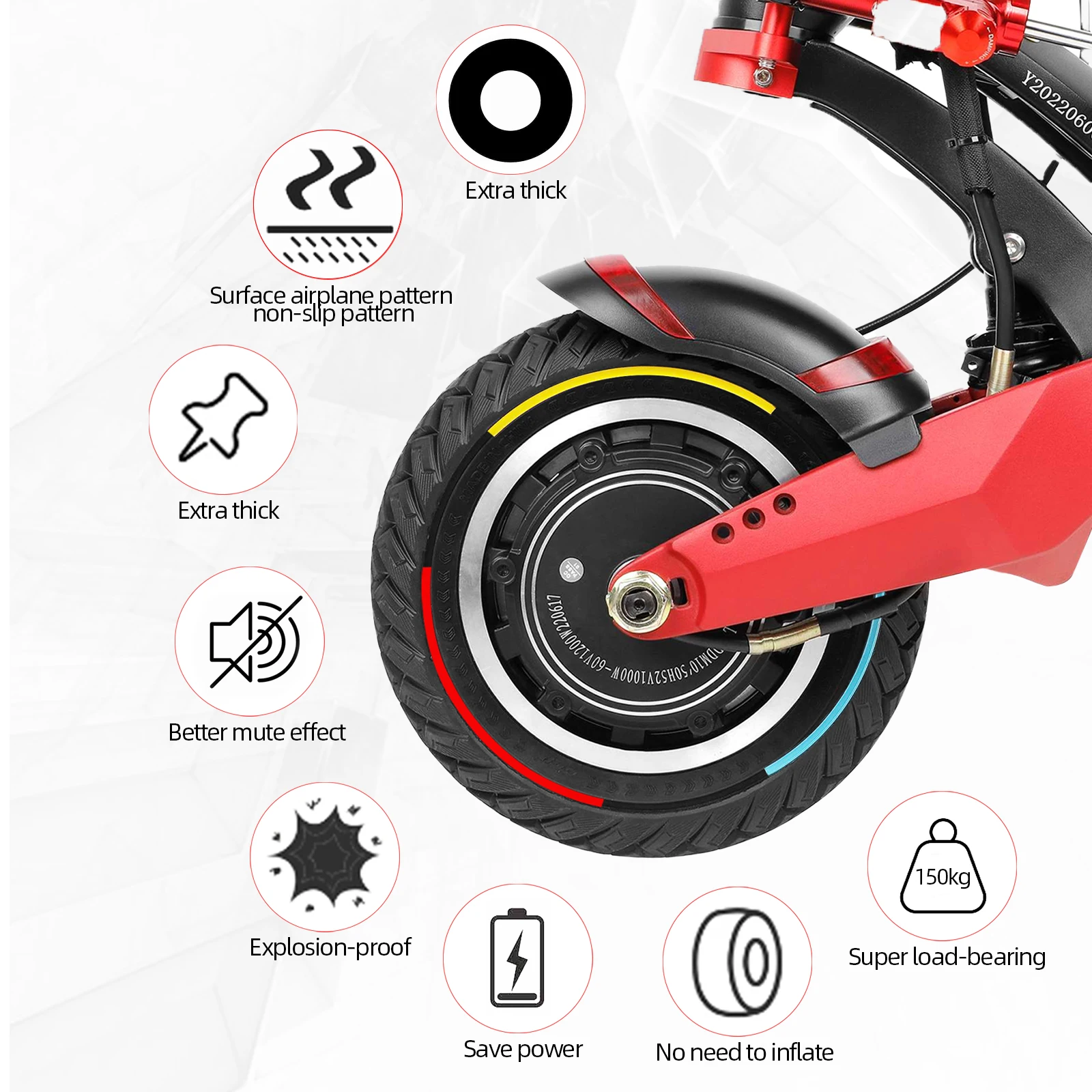 Ulip-10 Inch Off-Road Solid Tire, 255x80 (80/65-6) Tire for Zero 10X, KUGOO M4 Pro, Kaabo Mantis 10 Electric Scooter Tires Parts