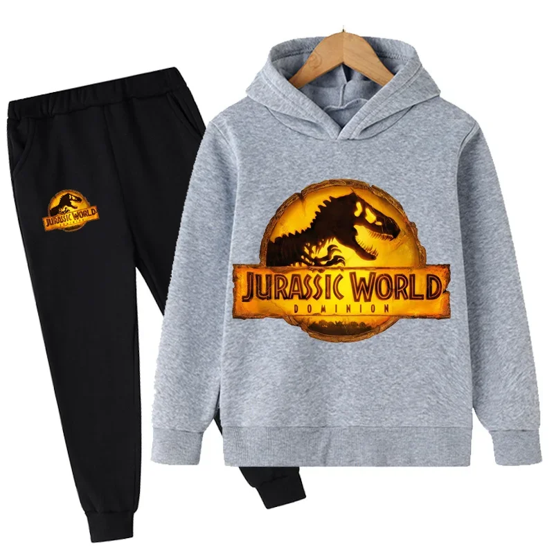 Hooded Kids Fashion Pullovers Clothes Suit Children Dinosaur Hoodies Pants Set Boys Girls Jurassic World Dominion Sweatshirts