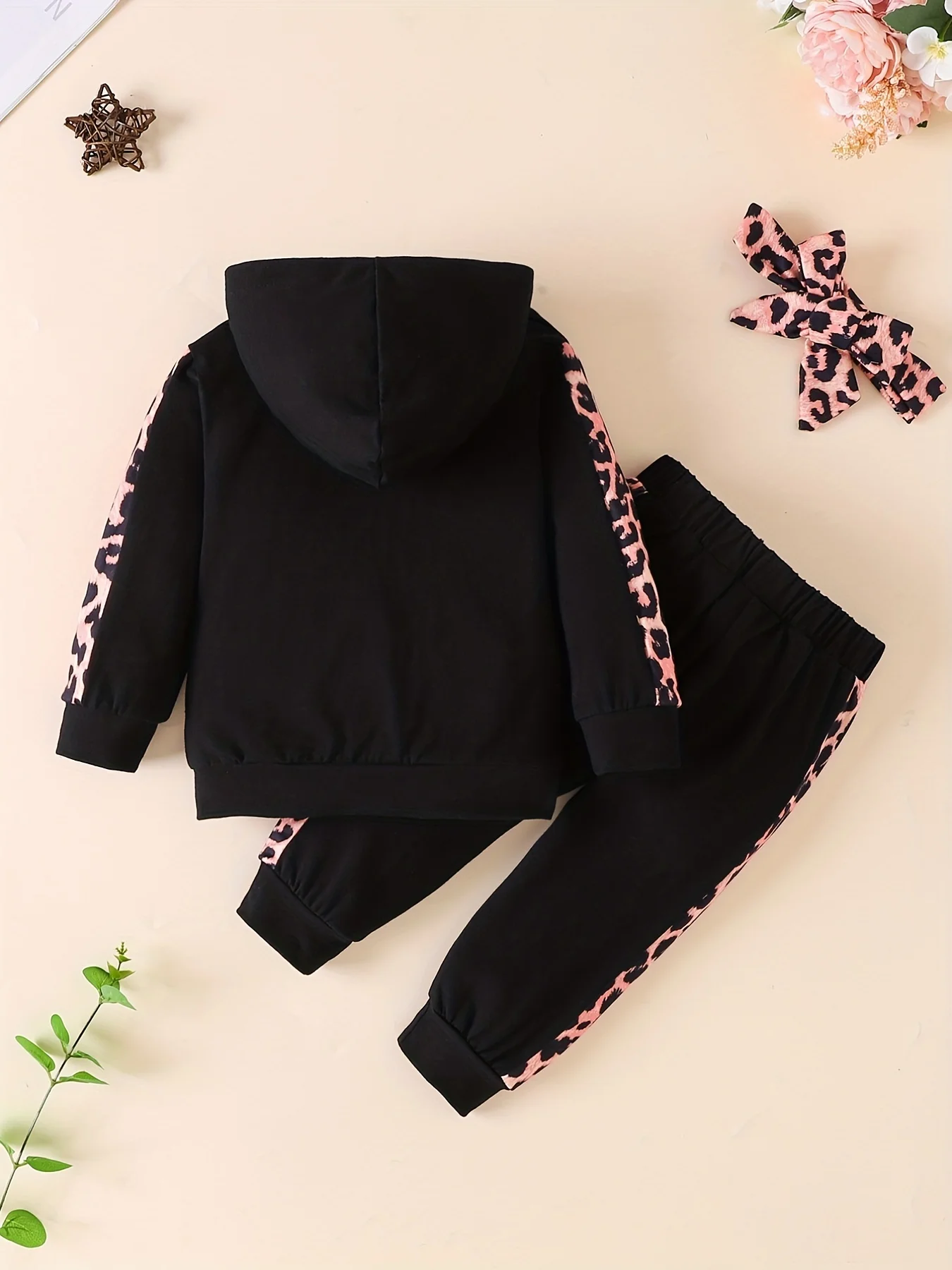 3PCS Black Spring and Autumn baby girls casual hooded long-sleeved hoodie set   baby clothing