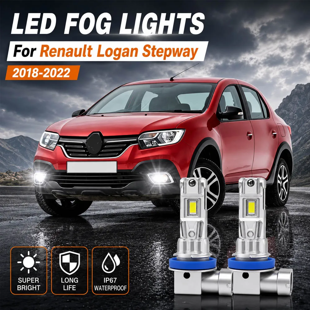 2Pcs CSP LED Fog Light For Renault Logan Stepway 2018-2022 Front Bumper Lamp Aluminum Shell 12V 6000K