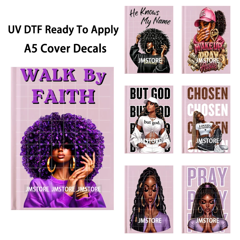 Blessed Black Girl Magic UV DTF Sticker Permanent Transfer Decals Ready To Apply For Planner A5 Journal Cover DIY Notebook Decor