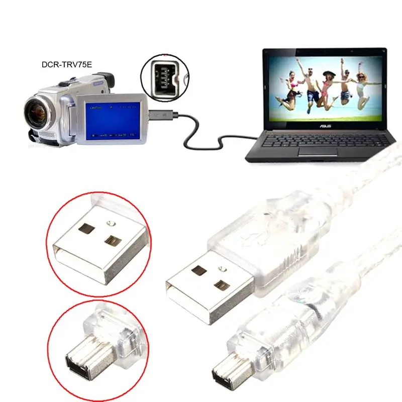 

1,8 м стандартный двойной экранированный прозрачный белый 1394 4P к USB A мужской Sony цифровая камера DV машина специальный кабель-адаптер