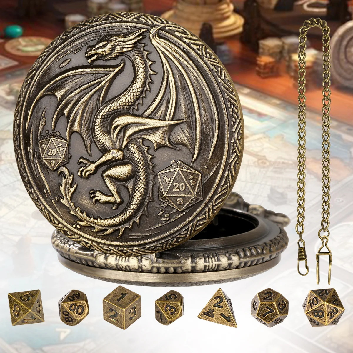 

Flying Dragon Pocket Watch Case DND Dice Jewelry Case Creative Retro Western Dragon Pocket Watch Dice metal dice Box DND dices