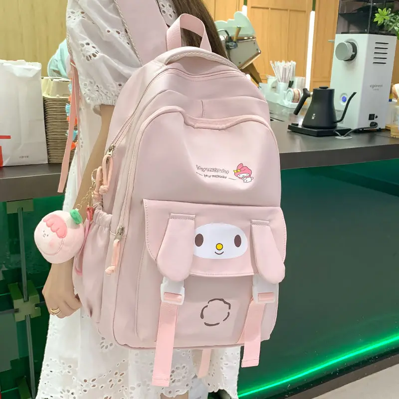 Imagem -02 - Sanrio Bonito dos Desenhos Animados Mochila Feminina Limpar m Mochila Pendurado Cão Mochila Estudante do Ensino Médio Júnior Leve Jade Novo