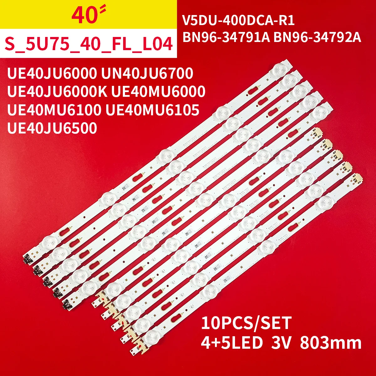 

New 10Pcs/1set LED Backlight Strip for 40" TV V5DU-400DCA-R1 400DCB BN96-34791A BN96-34792A UE40JU6000 UN40JU67