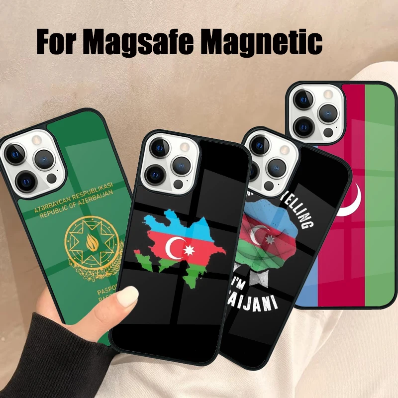 

Azerbaijan Flag Coat of Arms Phone Case For iPhone 17 Air 15 16e 14 13 12 11 Pro Max Plus Mirror Wireless Magsafe Magnetic Cover
