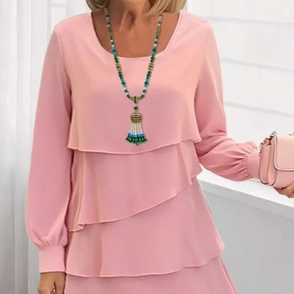 Soft Fabric Dress Dress for Women Layered Chiffon Dress for Women Long Sleeve Ruffle Tiered Flowy Wedding Guest Outfit Elegant
