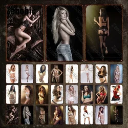 Sexy Girls Metal Poster Black and White Underwear Photo Model Tin Sign Naked Woman Metal Sign Vintage Plaque for Pub Room Decor