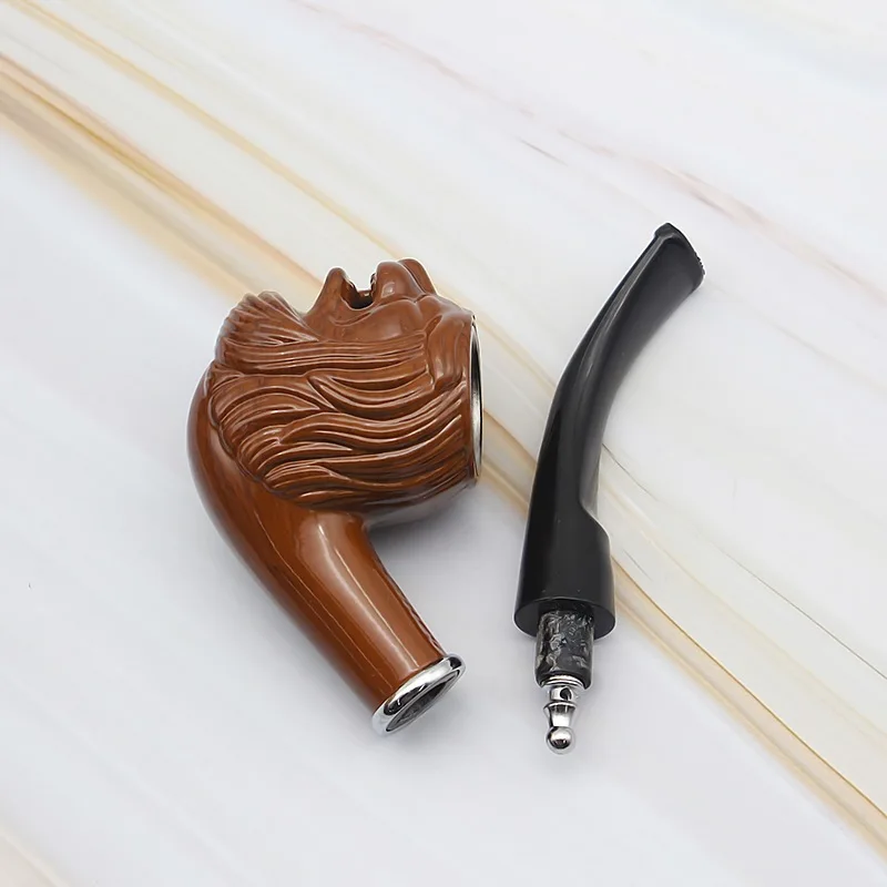 Lion Resin Pipe Chimney Double Filter Long Smoking Pipes Herb Tobacco Pipe Cigar Narguile Grinder Smoke Mouthpiece