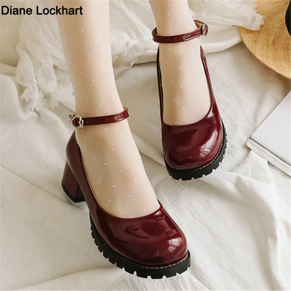 2024 Spring Autumn New Sweet Bowtie Round Toe Buckle Lolita Shoes New Style Fashion Ladies Pumps Women High Heel Party Shoes