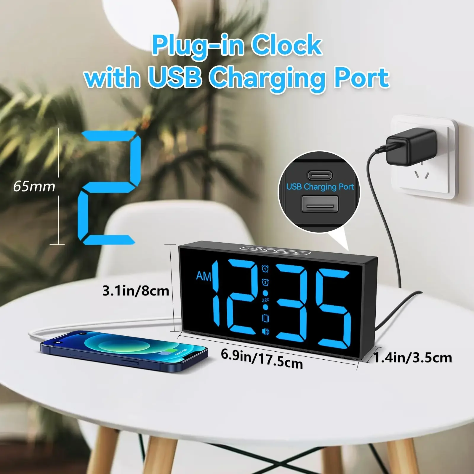 1pc Multi-function LDE Large Screen Digital Alarm Clock with Super Strong Alarm Vibrator; 12/24H time display, 4 levels of volum