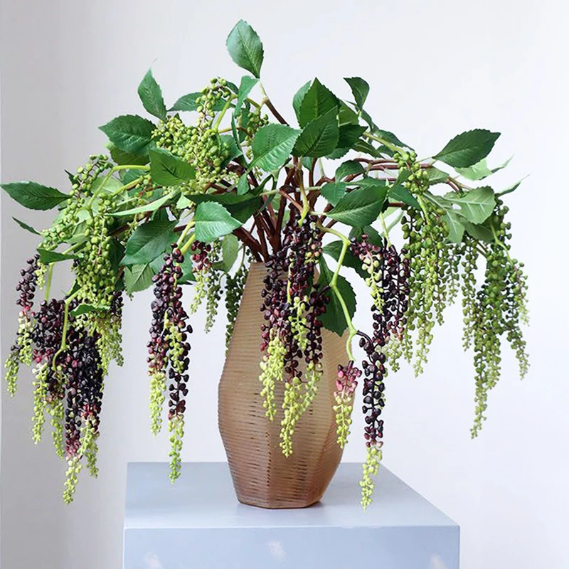 3Pcs Artificial Fruit Branch Hanging Green Plant Natural Effect Home Garden Decorative Plant for Outdoor Balcony Artificial Fern