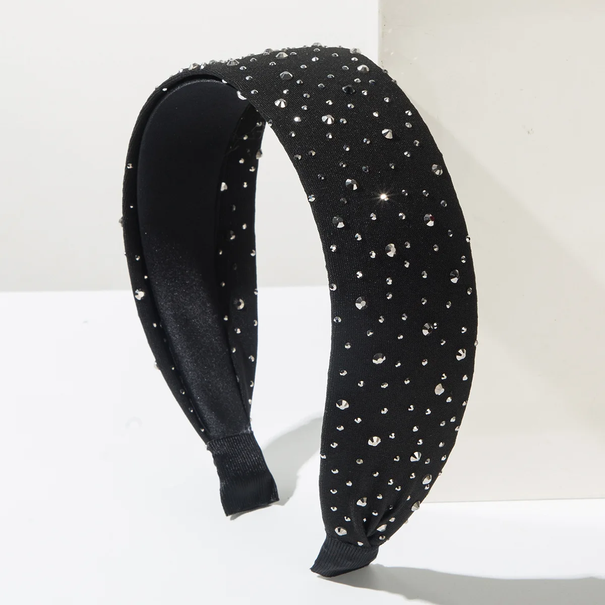 Starry Sky Raindrops Black Cloth Widen Hair Band Multi Shine Crystal Dot Dating Hair Accessories Polka Dots Zircon Hair Hoops view 3