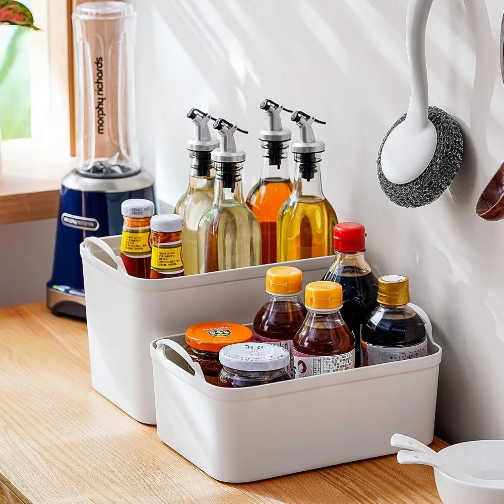 حاويات تخزين بيضاء كبيرة مكونة من 5 قطع مع أغطية وصناديق تنظيم بلاستيكية للمنزل والمكتب