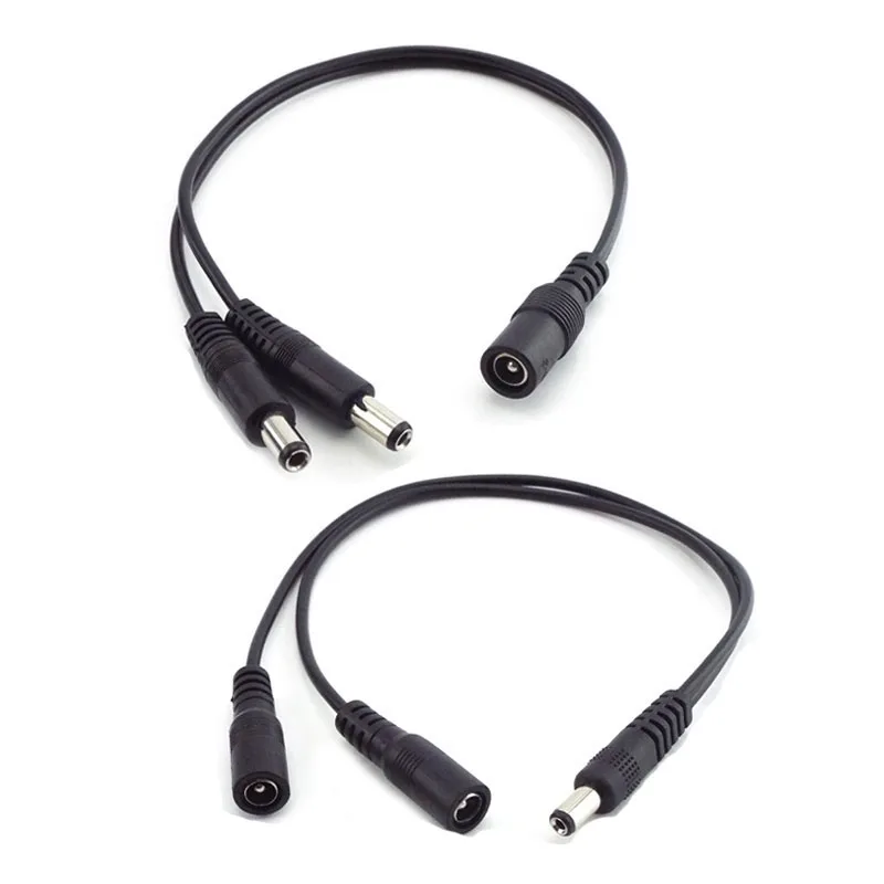 5.5mm*2.1mm 1 Female to 2 Male Connector Male to Female Plug DC Power Splitter Cable CCTV LED Strip Light Power Supply Adapter L