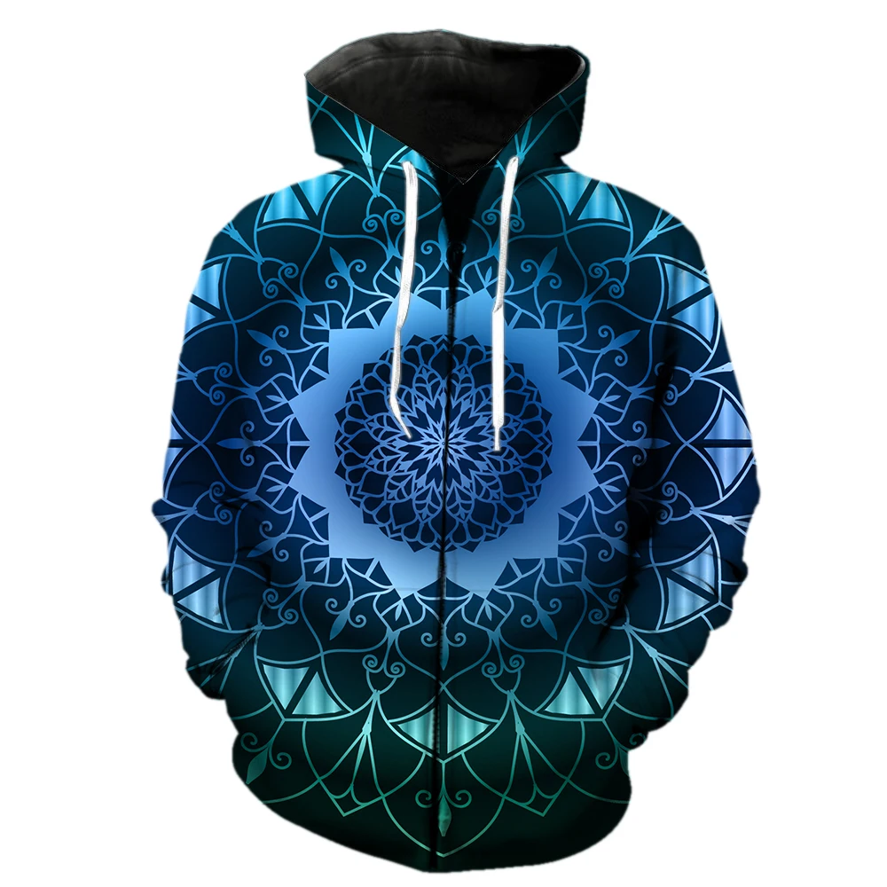 Mandala Men's Zipper Hoodie Unisex Tops Teens Cool Streetwear 3D Printed Harajuku With Hood Jackets Casual Sweatshirts Fashion