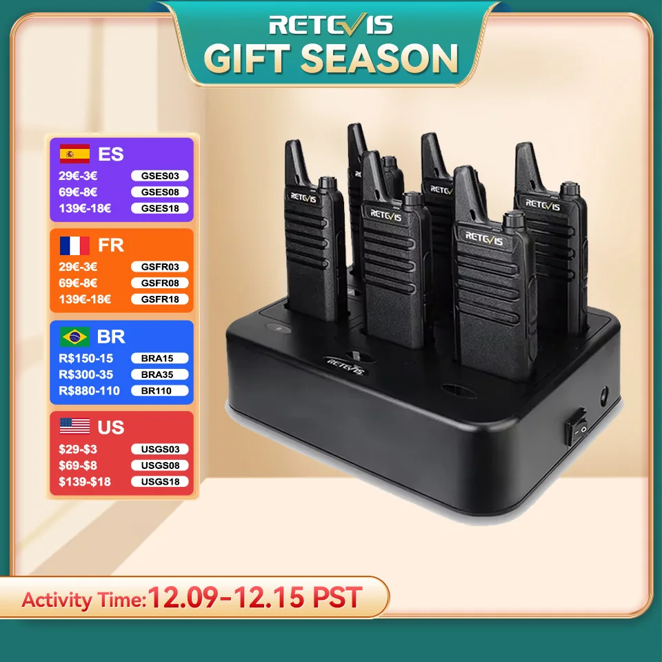 Retevis RT622 Walkie Talkie 6 Pcs Restaurant Professional Radios PMR Mini Walkie Talkie Kit Communication Radio Intercom Two-way