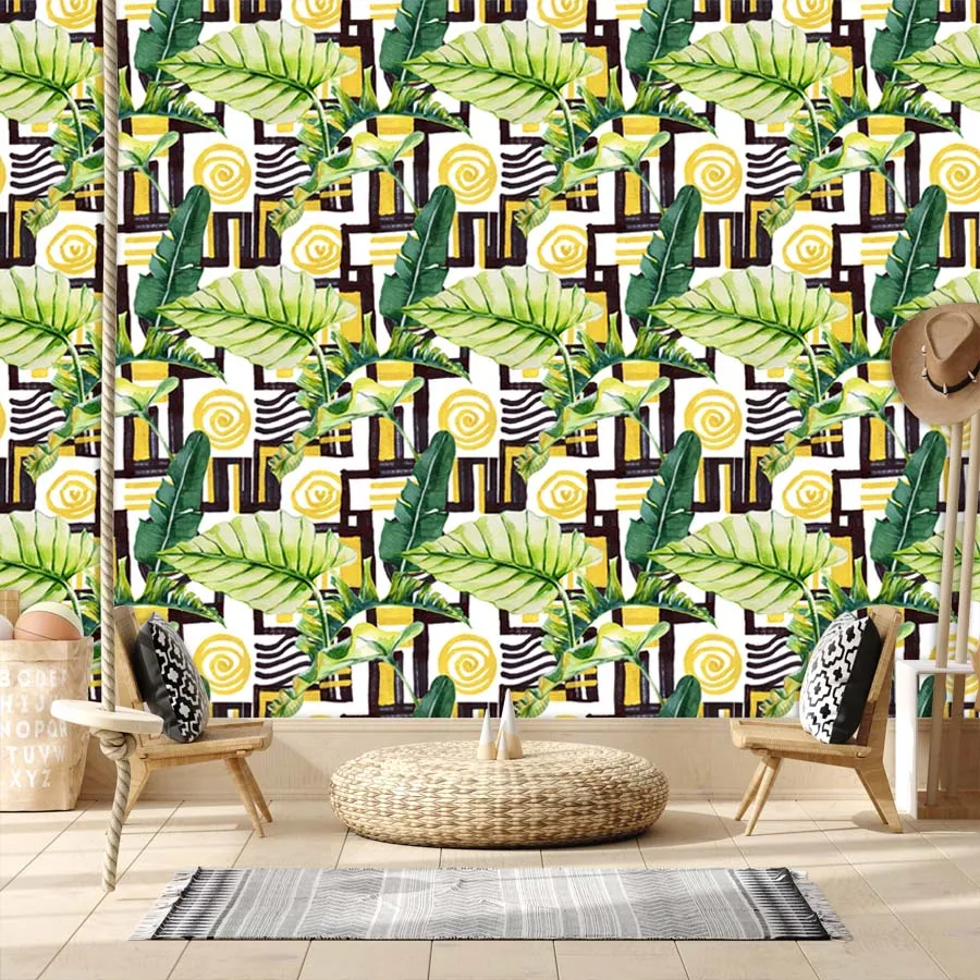 

Removable Self Adhesive Custom Accept Wallpapers for Living Room Banana Leaf TV Background Wall Design Papers Home Decor Murals