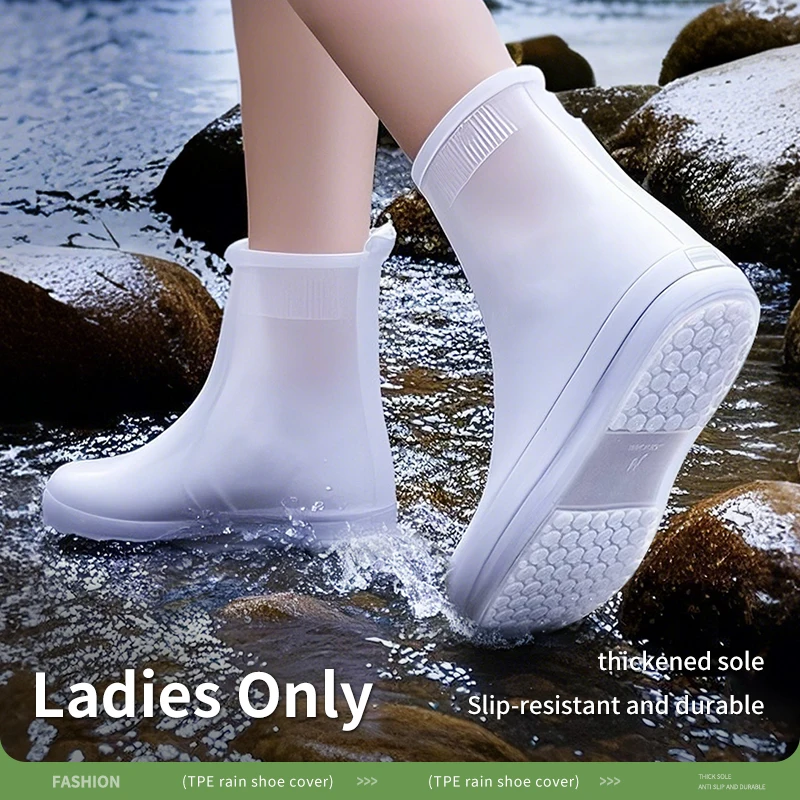 TPE Rain Shoe Covers for Women Waterproof Non-Slip Reusable Rain Boot Covers Overshoes 2 Colors Available