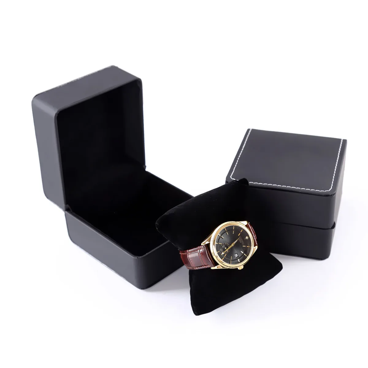 Black Single Watch Gift Box With Pillow Pu Leather Wristwatch Display Case Organizer For Men Jewelry Storage Box