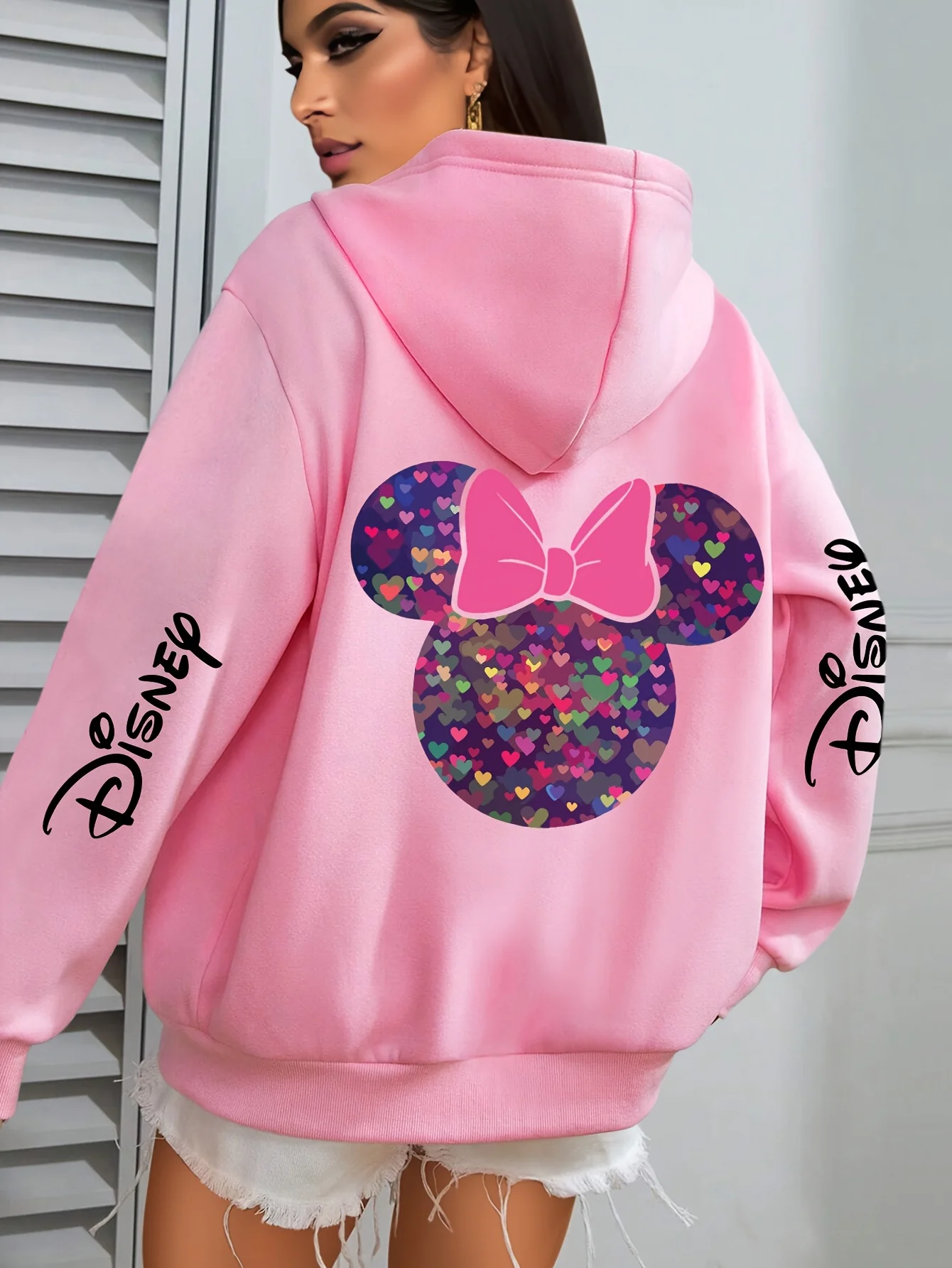 

Disney's New 2025 Autumn and Winter Minnie Mouse Women's Hooded Sweater with Cartoon Print, Sweet Korean Style Casual Jacket